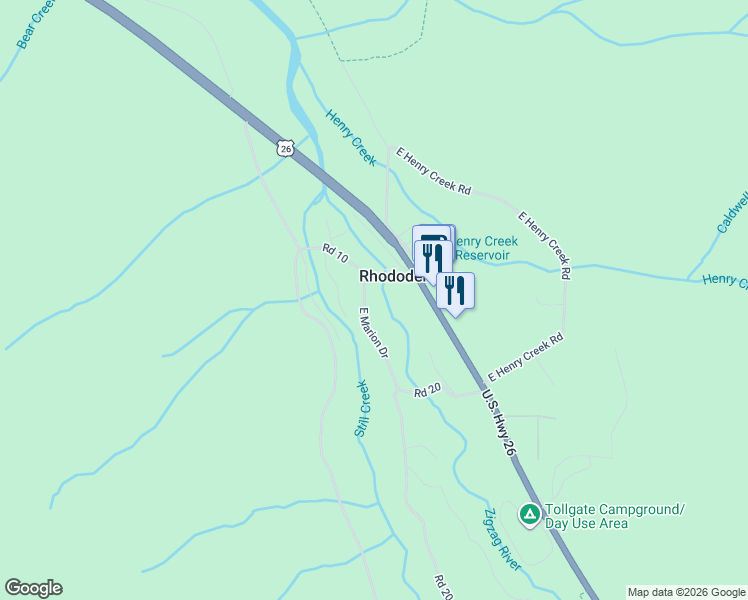 map of restaurants, bars, coffee shops, grocery stores, and more near 27210 East Marion Drive in Rhododendron