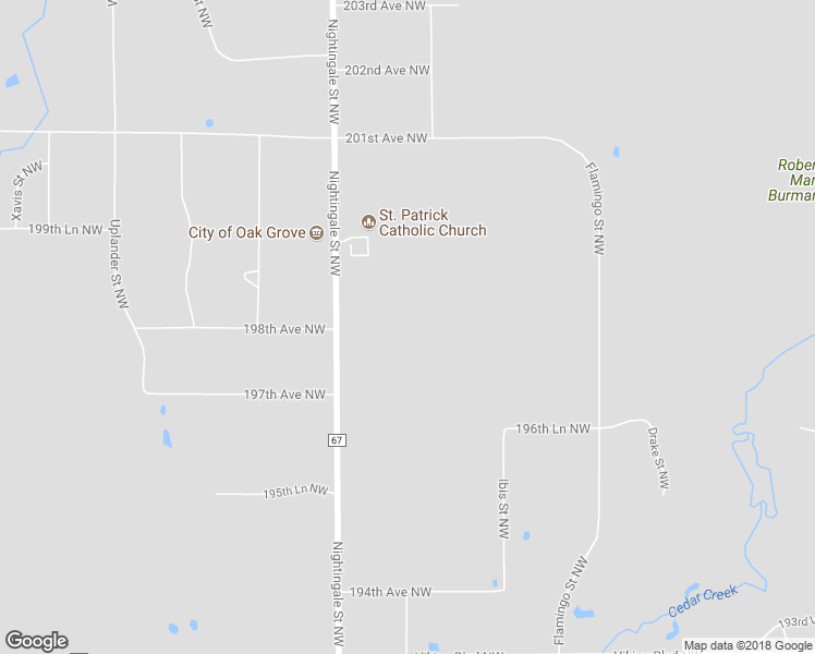 map of restaurants, bars, coffee shops, grocery stores, and more near 19775 Nightingale Street Northwest in Oak Grove