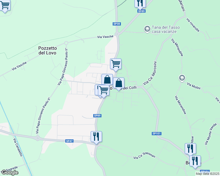map of restaurants, bars, coffee shops, grocery stores, and more near in Province of Padua