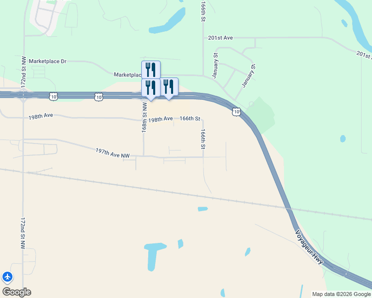 map of restaurants, bars, coffee shops, grocery stores, and more near 18079 Northstar Street in Big Lake