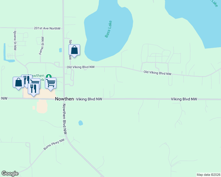 map of restaurants, bars, coffee shops, grocery stores, and more near 7723 Viking Boulevard Northwest in Anoka