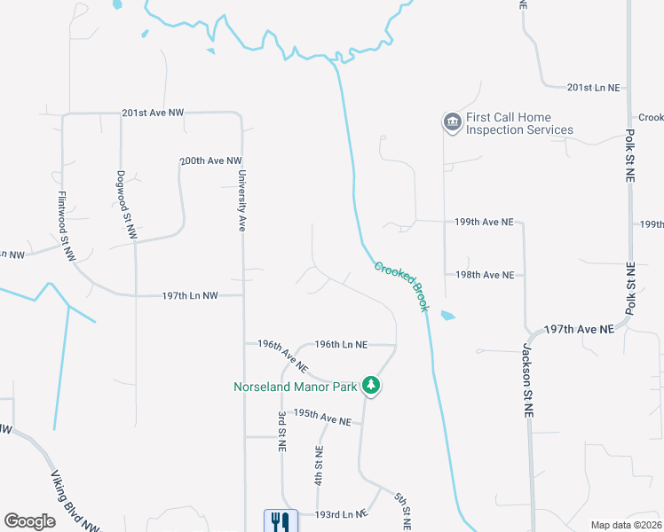 map of restaurants, bars, coffee shops, grocery stores, and more near 19764 5th Street Northeast in East Bethel