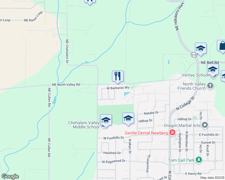 map of restaurants, bars, coffee shops, grocery stores, and more near 3991 North Boomer Drive in Newberg