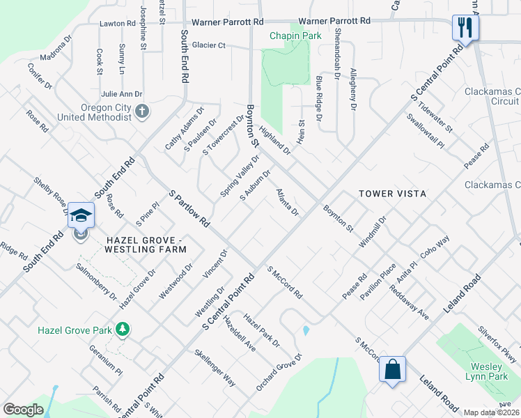 map of restaurants, bars, coffee shops, grocery stores, and more near 19332 Vincent Drive in Oregon City
