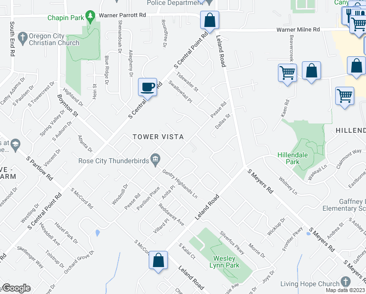 map of restaurants, bars, coffee shops, grocery stores, and more near 19139 South Pease Road in Oregon City