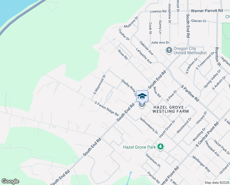 map of restaurants, bars, coffee shops, grocery stores, and more near 19084 South Rusty Terrace in Oregon City