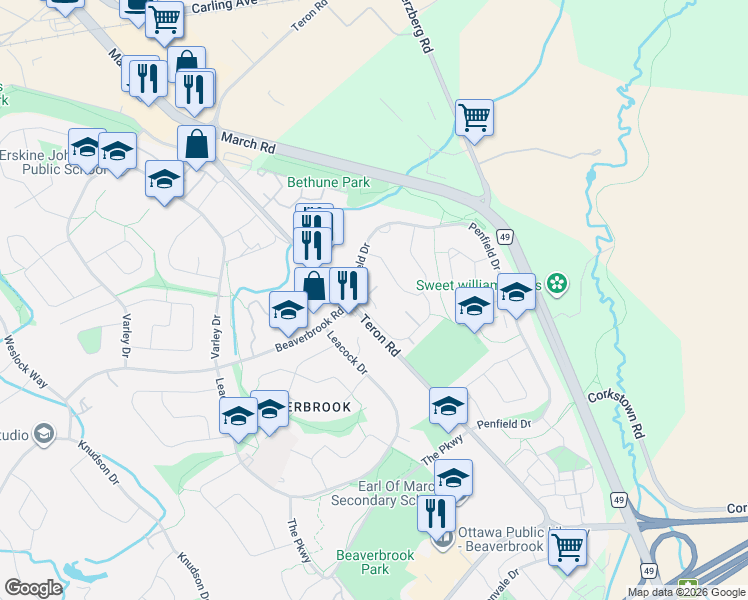 map of restaurants, bars, coffee shops, grocery stores, and more near in Ottawa