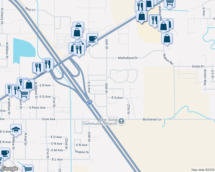 map of restaurants, bars, coffee shops, grocery stores, and more near 2901 Misty Avenue in La Grande