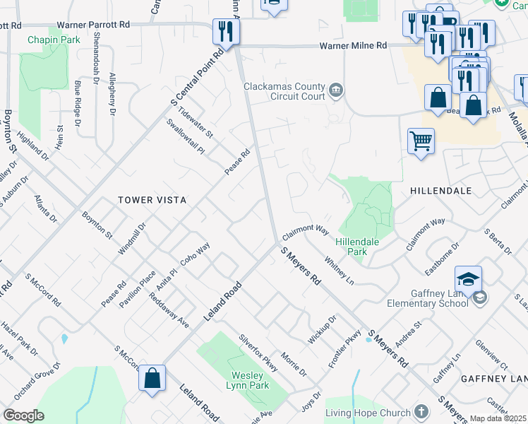 map of restaurants, bars, coffee shops, grocery stores, and more near 19119 Lot Whitcomb Drive in Oregon City