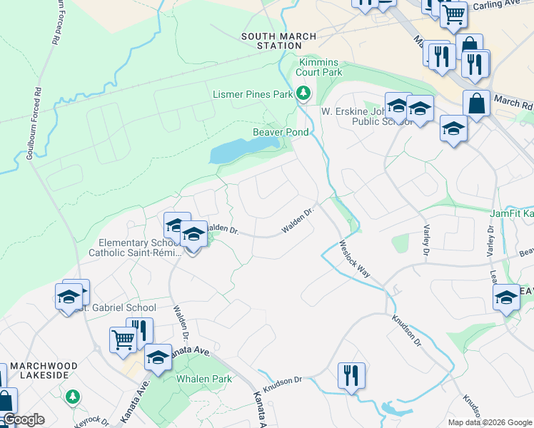 map of restaurants, bars, coffee shops, grocery stores, and more near 76 Hansen Avenue in Ottawa