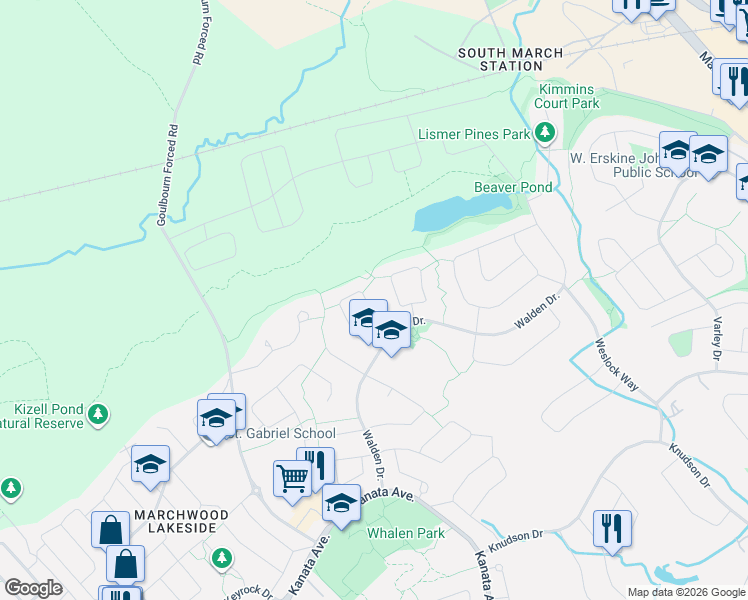 map of restaurants, bars, coffee shops, grocery stores, and more near 14 Ironside Court in Ottawa