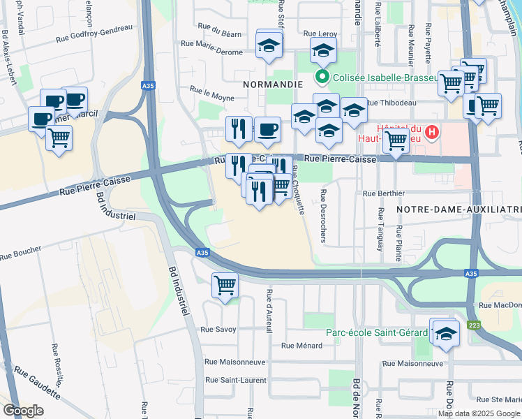 map of restaurants, bars, coffee shops, grocery stores, and more near 600 Rue Pierre Caisse in Saint-Jean-sur-Richelieu