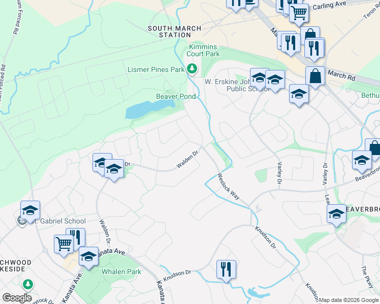 map of restaurants, bars, coffee shops, grocery stores, and more near 97 Hansen Avenue in Ottawa