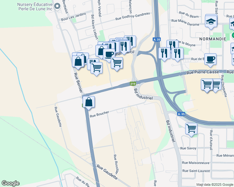 map of restaurants, bars, coffee shops, grocery stores, and more near 755 Rue Pierre-Caisse in Saint-Jean-sur-Richelieu