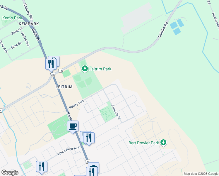 map of restaurants, bars, coffee shops, grocery stores, and more near 931 Rotary Way in Ottawa