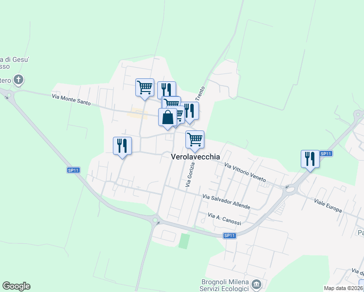 map of restaurants, bars, coffee shops, grocery stores, and more near 3 Vicolo Monte Nero in Verolavecchia