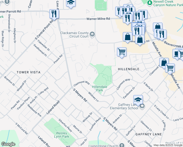 map of restaurants, bars, coffee shops, grocery stores, and more near 2206 Kaen Road in Oregon City