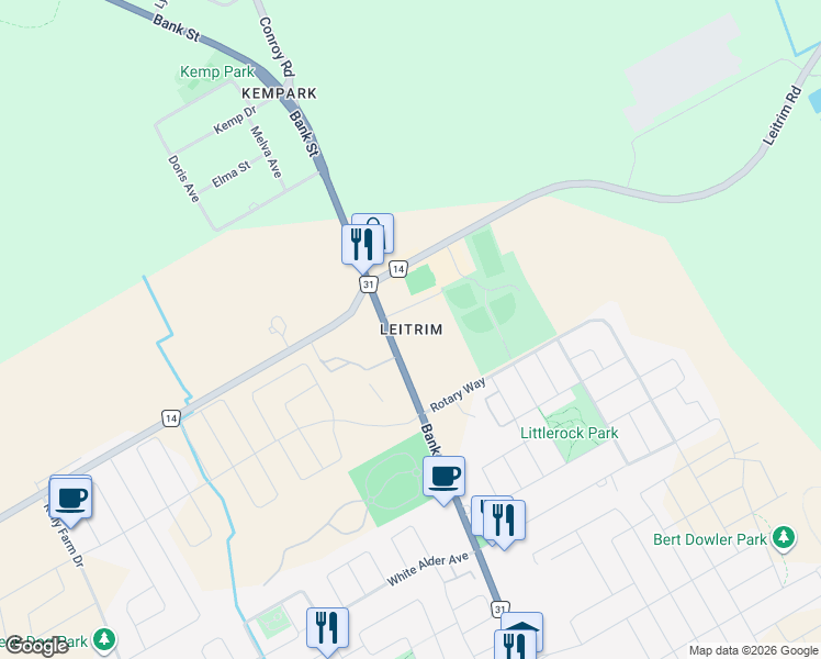 map of restaurants, bars, coffee shops, grocery stores, and more near in Ottawa