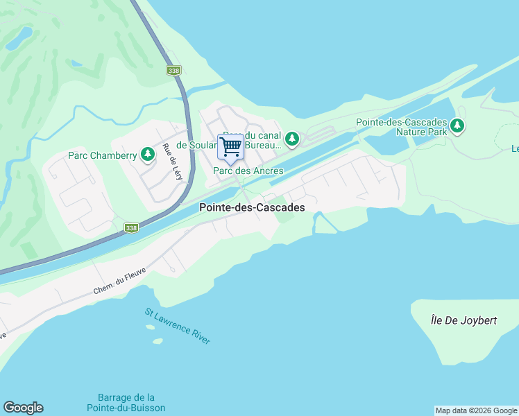 map of restaurants, bars, coffee shops, grocery stores, and more near 69 Chemin du Fleuve in Pointe-des-Cascades