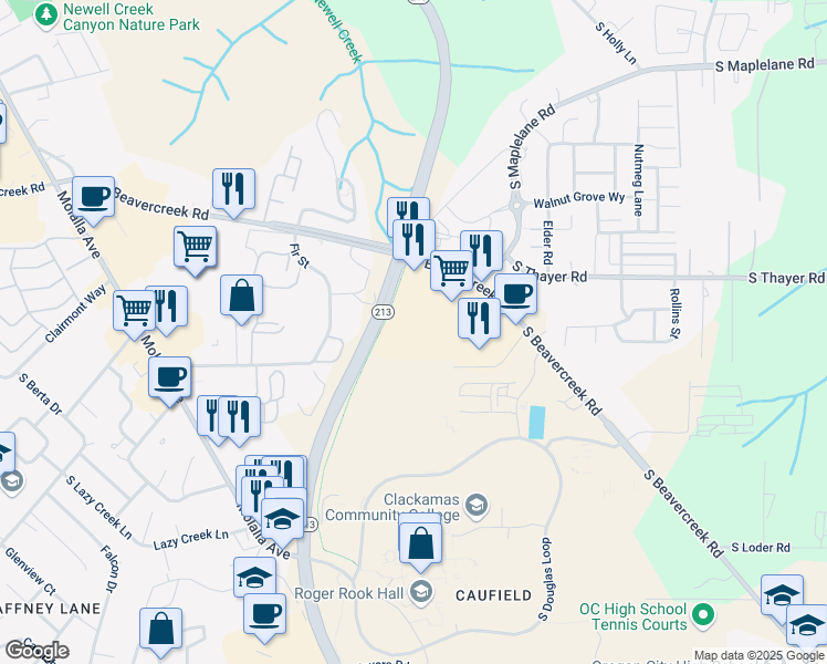 map of restaurants, bars, coffee shops, grocery stores, and more near 19003 South Beavercreek Road in Oregon City