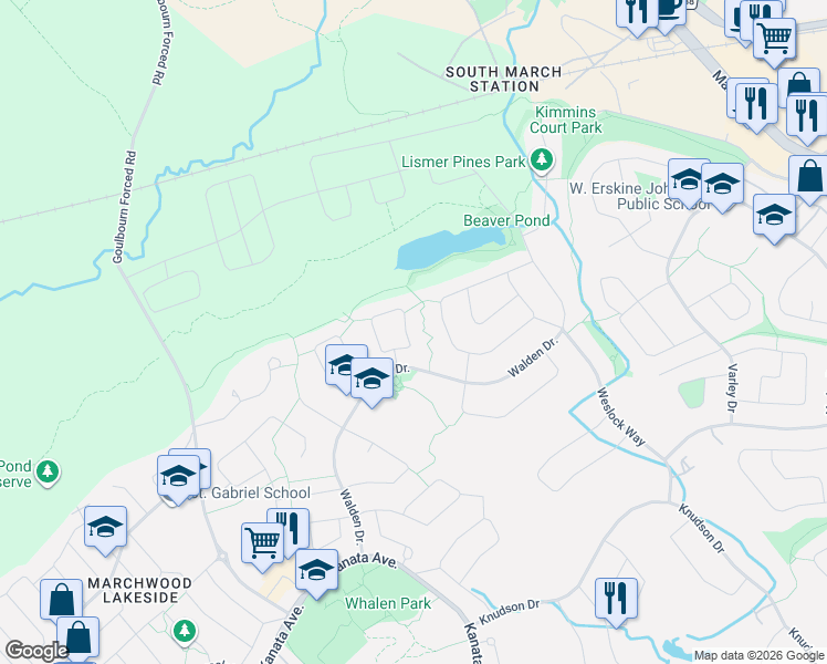 map of restaurants, bars, coffee shops, grocery stores, and more near 13 Cecil Walden Ridge in Ottawa