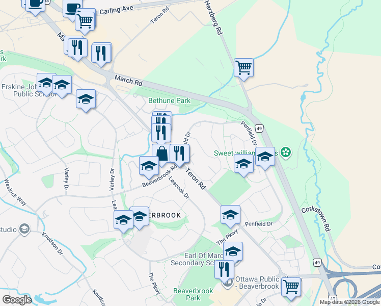 map of restaurants, bars, coffee shops, grocery stores, and more near in Ottawa