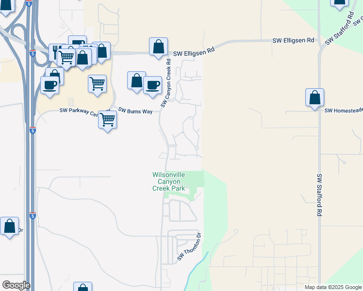 map of restaurants, bars, coffee shops, grocery stores, and more near 26310 Southwest Canyon Creek Road in Wilsonville