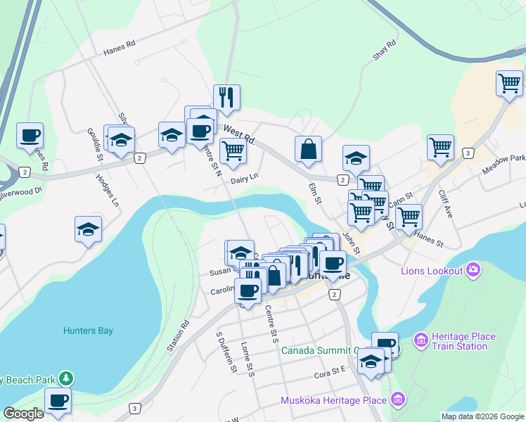 map of restaurants, bars, coffee shops, grocery stores, and more near 40 King Crescent in Huntsville