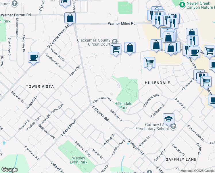 map of restaurants, bars, coffee shops, grocery stores, and more near 2125 Kaen Road in Oregon City