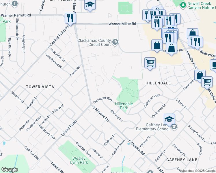 map of restaurants, bars, coffee shops, grocery stores, and more near 2206 Kaen Road in Oregon City