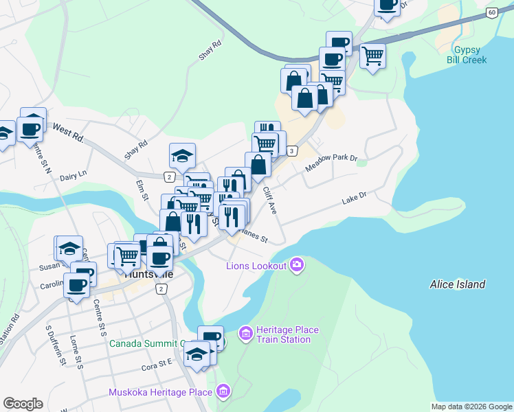 map of restaurants, bars, coffee shops, grocery stores, and more near 10 Morris Avenue in Huntsville