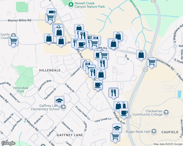map of restaurants, bars, coffee shops, grocery stores, and more near S Molalla Ave & Molalla Ave in Oregon City