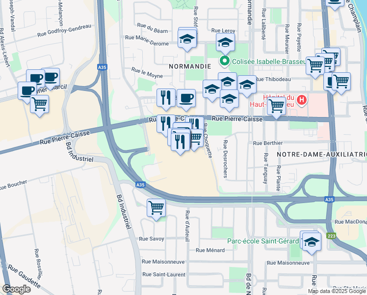 map of restaurants, bars, coffee shops, grocery stores, and more near 600 Rue Pierre Caisse in Saint-Jean-sur-Richelieu
