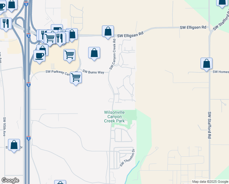 map of restaurants, bars, coffee shops, grocery stores, and more near 26090 Southwest Canyon Creek Road in Wilsonville