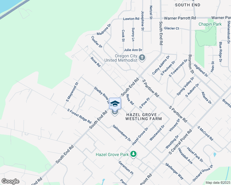 map of restaurants, bars, coffee shops, grocery stores, and more near 19135 South South End Road in Oregon City