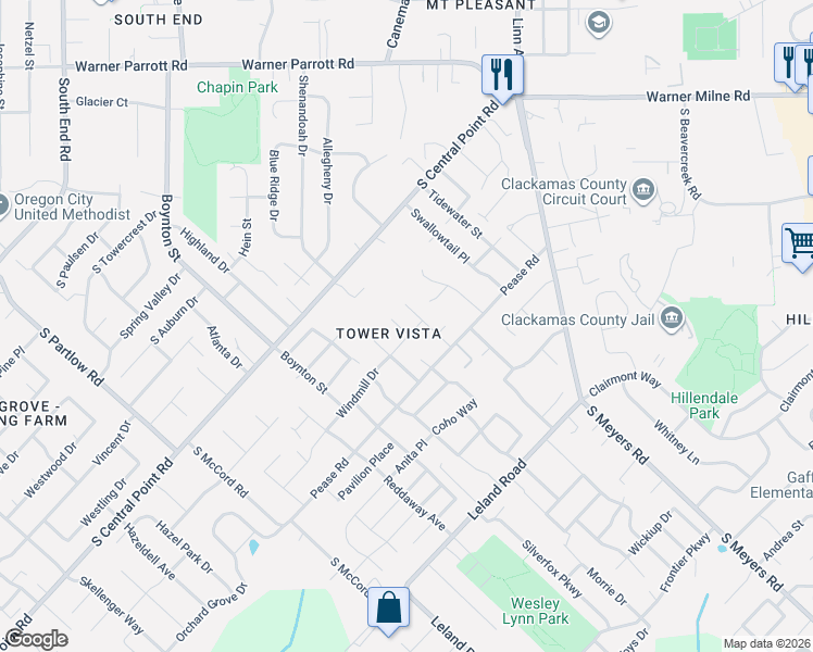 map of restaurants, bars, coffee shops, grocery stores, and more near 12449 Shenandoah Drive in Oregon City