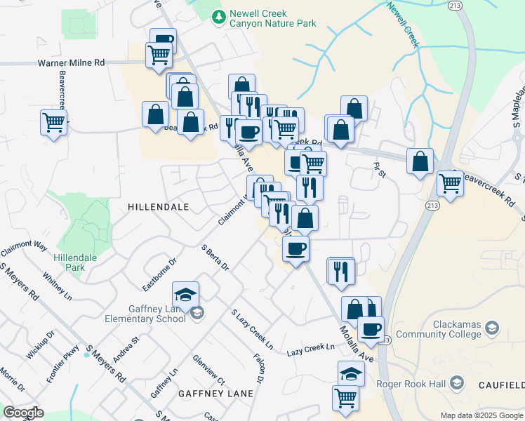 map of restaurants, bars, coffee shops, grocery stores, and more near 1854-1900 Molalla Avenue in Oregon City