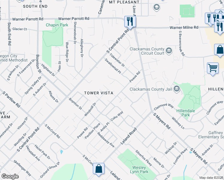 map of restaurants, bars, coffee shops, grocery stores, and more near 12241 Mimosa Way in Oregon City