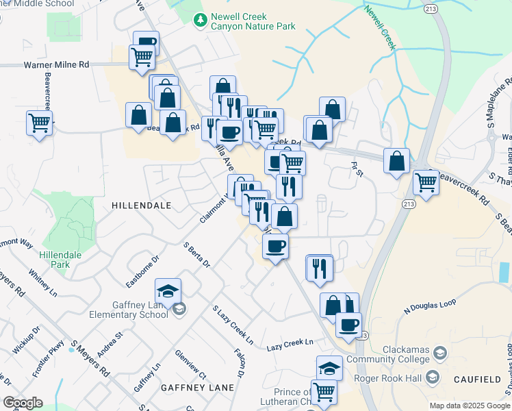 map of restaurants, bars, coffee shops, grocery stores, and more near 1854 Molalla Avenue in Oregon City