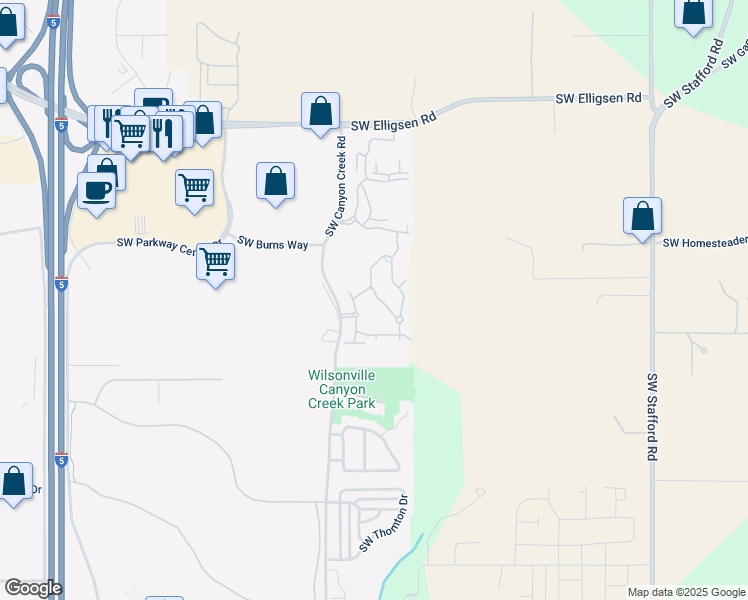 map of restaurants, bars, coffee shops, grocery stores, and more near 26260 Southwest Canyon Creek Road in Wilsonville