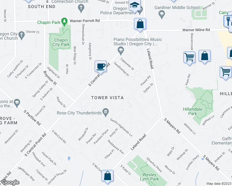 map of restaurants, bars, coffee shops, grocery stores, and more near 12233 Mimosa Way in Oregon City