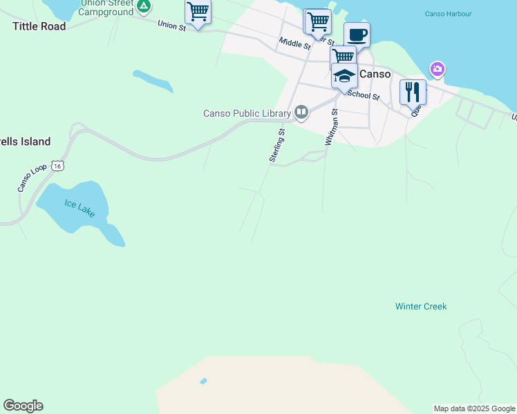 map of restaurants, bars, coffee shops, grocery stores, and more near 390 Sterling Street in Canso