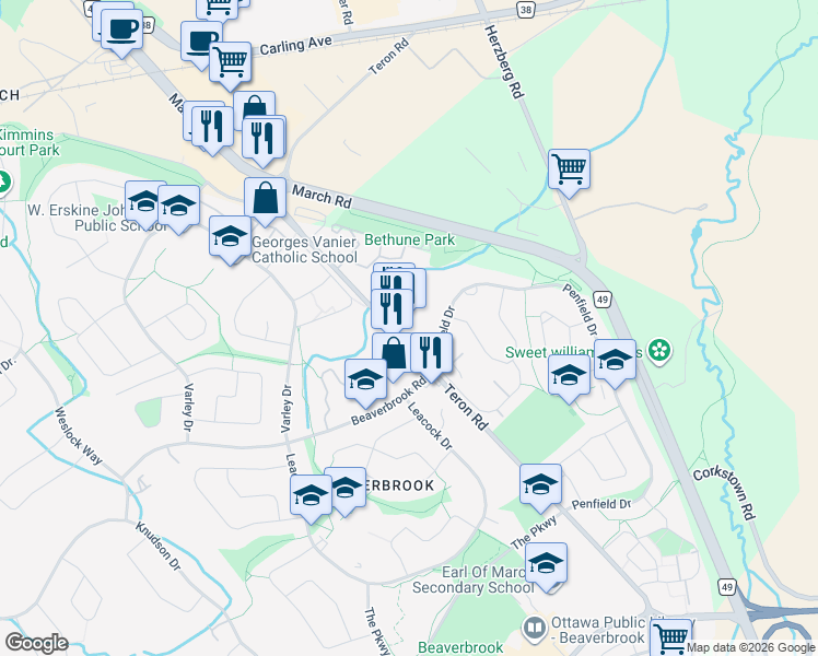 map of restaurants, bars, coffee shops, grocery stores, and more near in Ottawa
