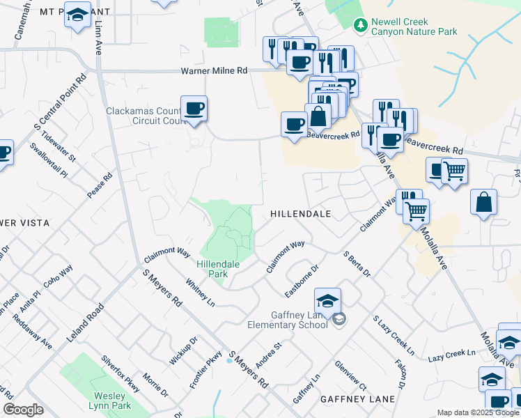 map of restaurants, bars, coffee shops, grocery stores, and more near 13261 Roseberry Avenue in Oregon City