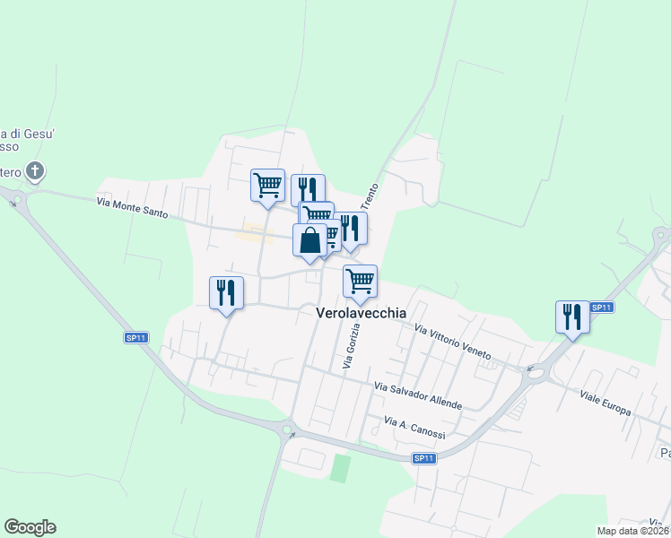 map of restaurants, bars, coffee shops, grocery stores, and more near 3 Vicolo Monte Nero in Verolavecchia