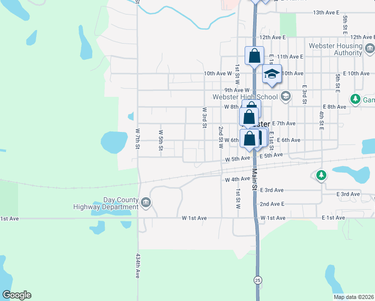 map of restaurants, bars, coffee shops, grocery stores, and more near 300-398 5th Ave W in Webster