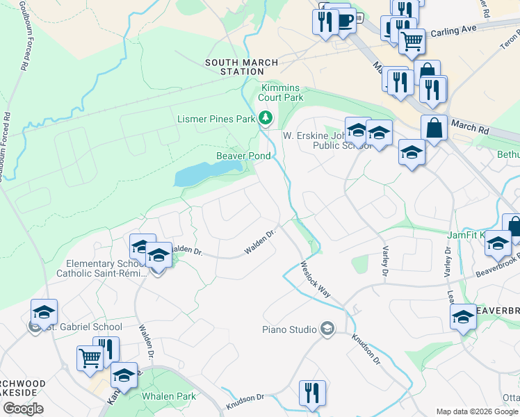 map of restaurants, bars, coffee shops, grocery stores, and more near 107 Hansen Avenue in Ottawa