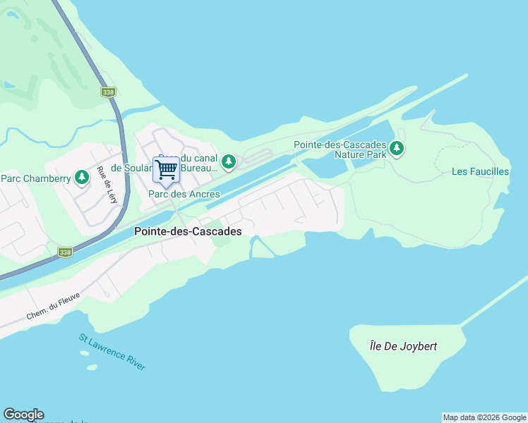 map of restaurants, bars, coffee shops, grocery stores, and more near 4 Rue Ménard in Pointe-des-Cascades