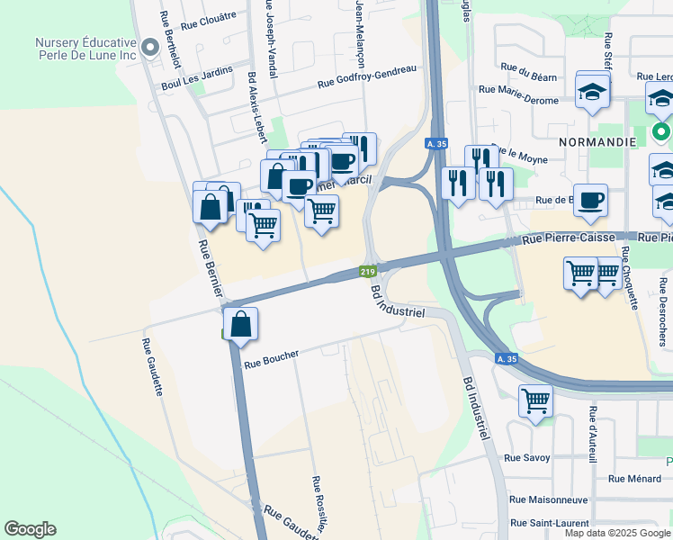 map of restaurants, bars, coffee shops, grocery stores, and more near 755 Rue Pierre-Caisse in Saint-Jean-sur-Richelieu
