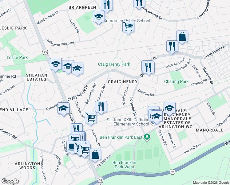 map of restaurants, bars, coffee shops, grocery stores, and more near in Ottawa